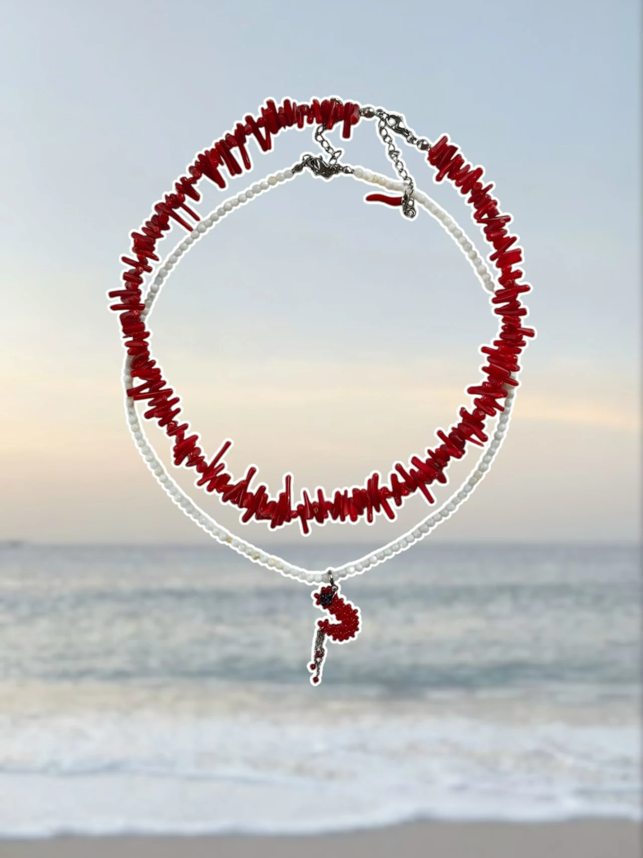 Сет украшений из коралла с креветкой